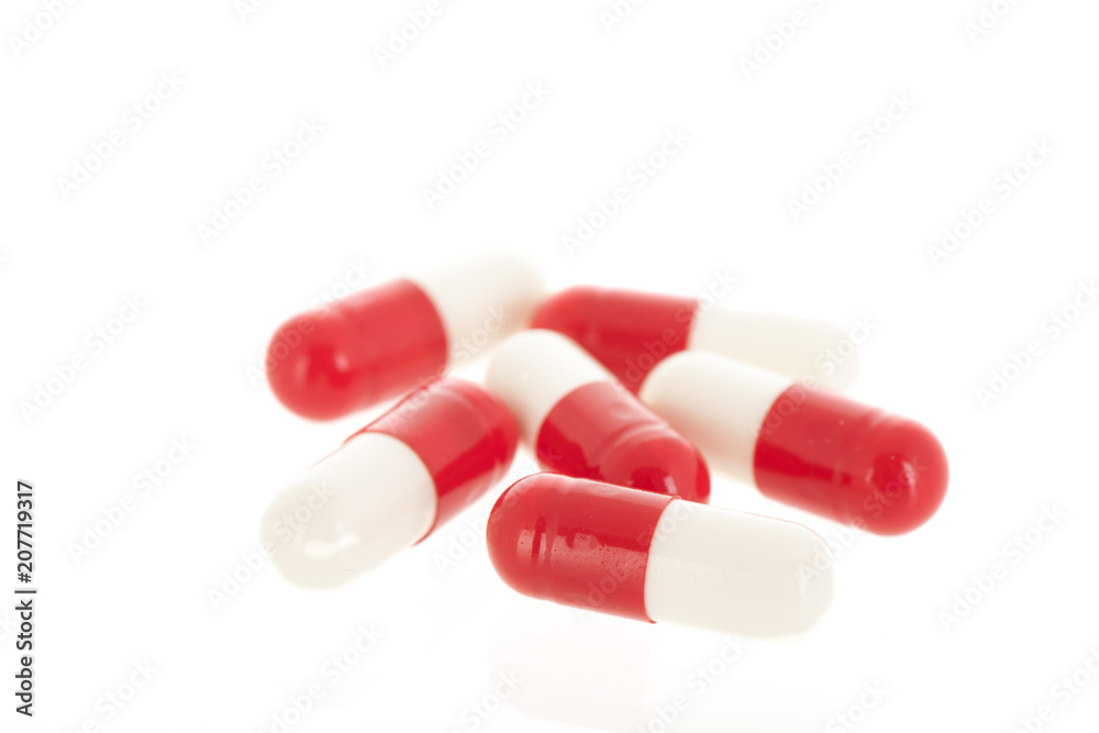 Red and white capsule pills Red and white capsule pills