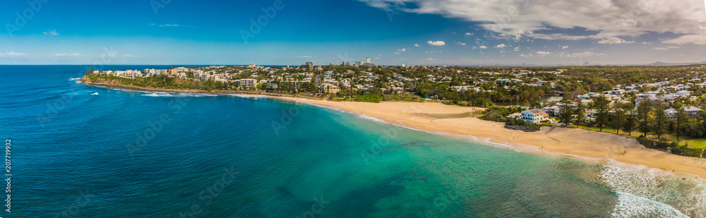 Aerial panoramic images of Dicky Beach, Caloundra, Australia