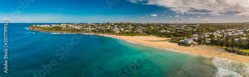 Aerial panoramic images of Dicky Beach  Caloundra  Australia