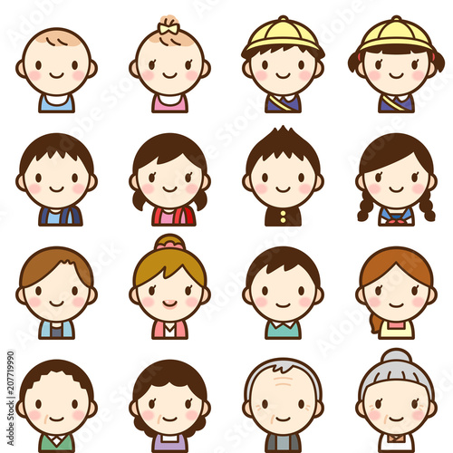 Isolated set of people all generation family man & woman avatar expressions