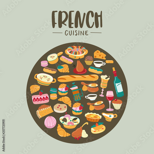 French cuisine. Vector illustration.