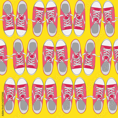 Seamless Pattern with shoes on color background Vector Illustration