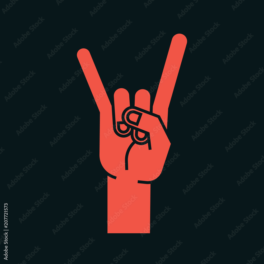 Gesture. Rock sign. Stylized hand with index and little finger up in form of horns. Vector. Icon. Gesture. Rock sign. Stylized hand with index and little finger up in form of horns. Vector. Icon.
