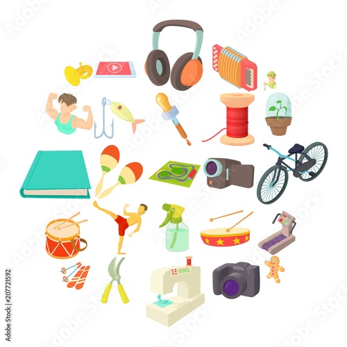 Fun hobby icons set. Cartoon set of 25 fun hobby vector icons for web isolated on white background