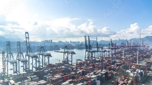 timelapse of busy international port in hongkong china