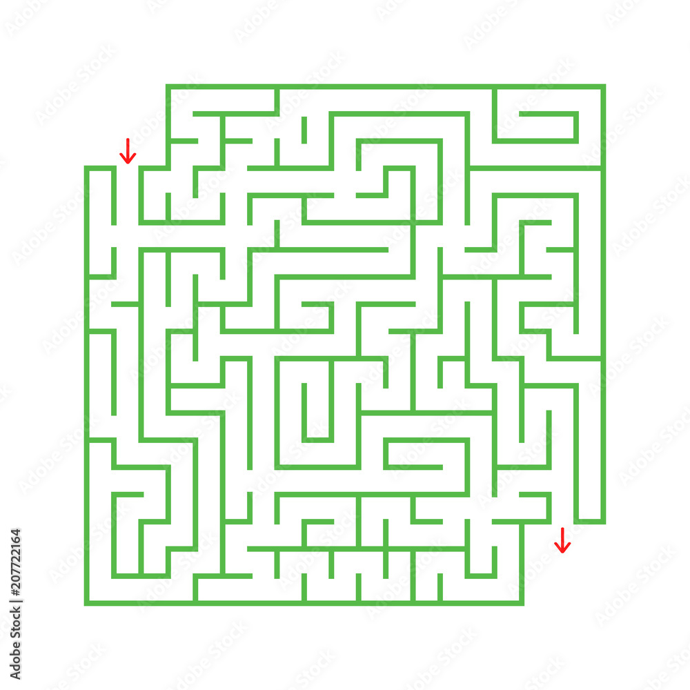 A colored abstract square maze with an entrance and an exit. Simple flat vector illustration isolated on white background. With a place for your drawings