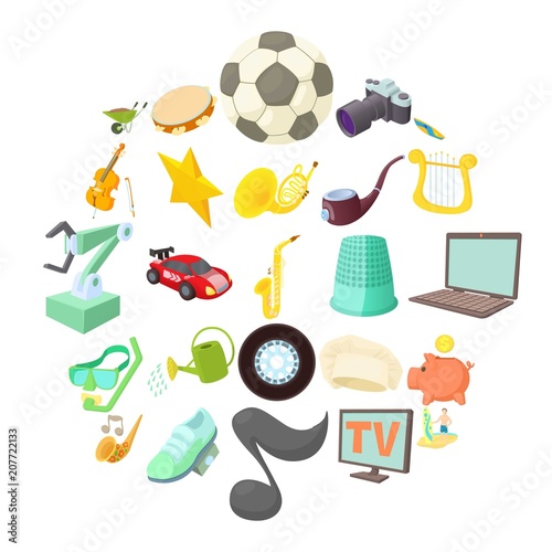 Interests icons set. Cartoon set of 25 interests vector icons for web isolated on white background