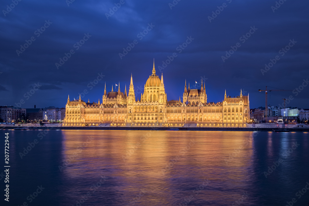 Parliament Buidling at night in Budapest, Hungary