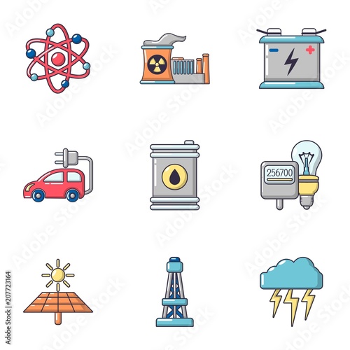 Nuclear energy icons set. Cartoon set of 9 nuclear energy vector icons for web isolated on white background