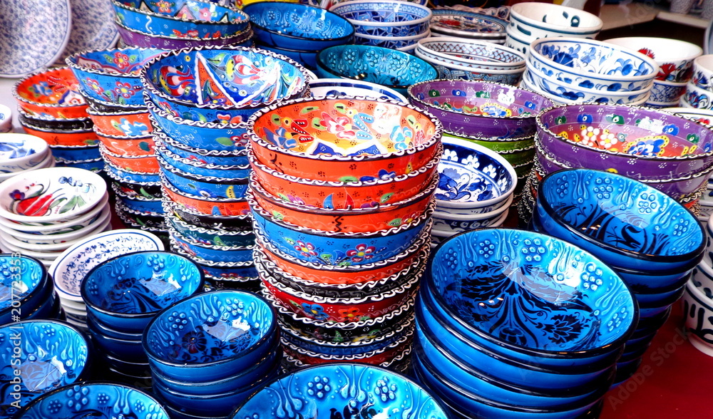 Turkish ceramic bowls colorful painted