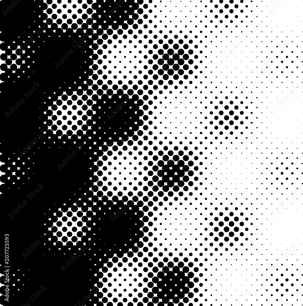 Halftone grunge background. Black and white abstract pattern. Small circles background. Vector image.