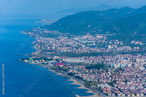 The wonderful view to the urban part and the beach of Ordu city