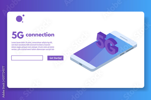 5G connection isometric concept. Telecommunications technology. Vector illustration.