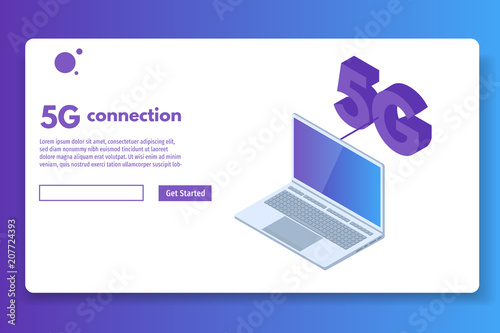 5G connection isometric concept. Telecommunications technology. Vector illustration.