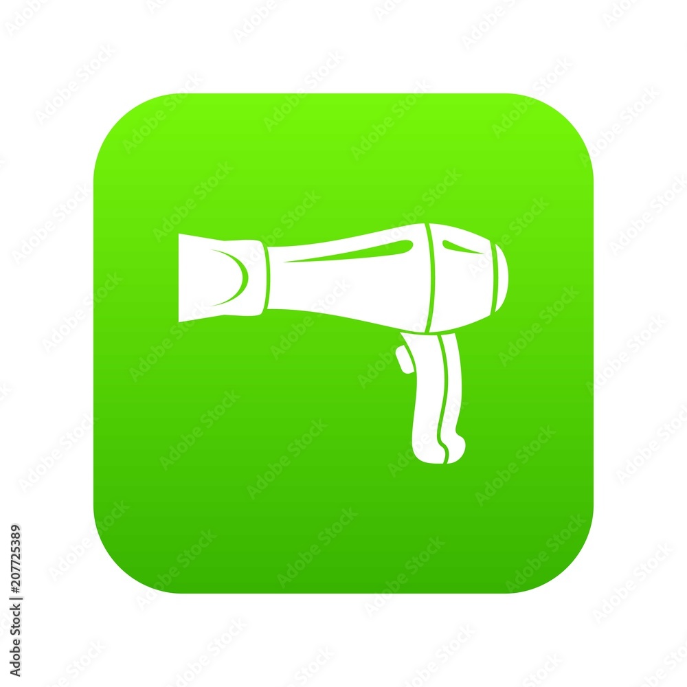 Hair dryer icon green vector isolated on white background Hair dryer icon green vector isolated on white background