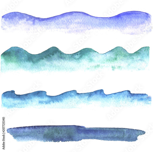 Watercolor collection of waves. 