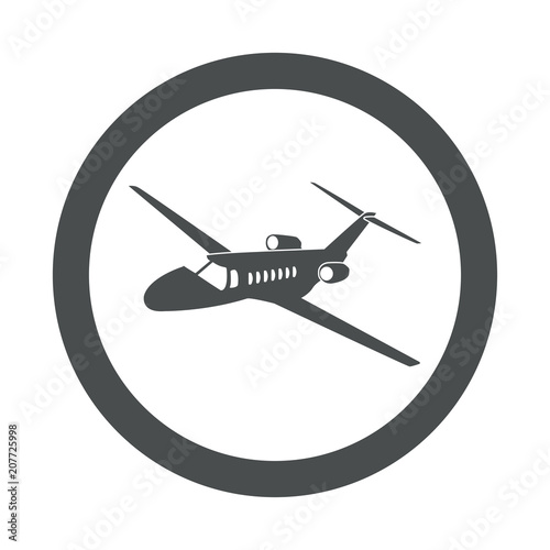 Icono plano avión de negocios espacio negativo en circulo color gris © teracreonte
