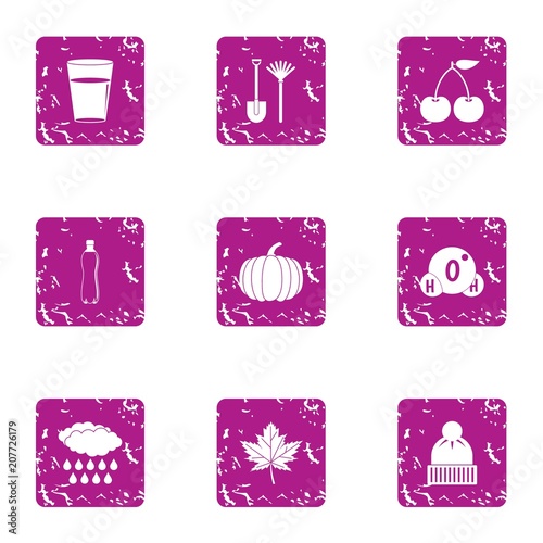Cold snap icons set. Grunge set of 9 cold snap vector icons for web isolated on white background