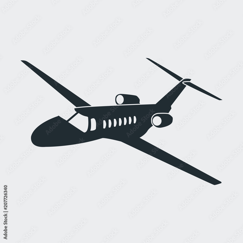 Icono plano avión de negocios espacio negativo en fondo gris Icono plano avión de negocios espacio negativo en fondo gris