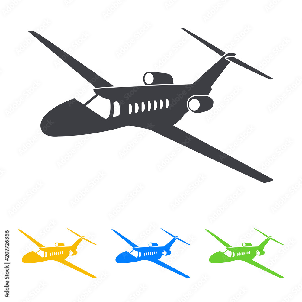 Icono plano avión de negocios espacio negativo en varios colores - obrazy, fototapety, plakaty 