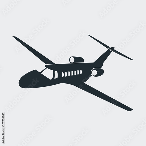 Icono plano avión de negocios espacio negativo en fondo gris