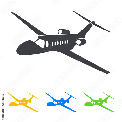 Icono plano avión de negocios espacio negativo en varios colores