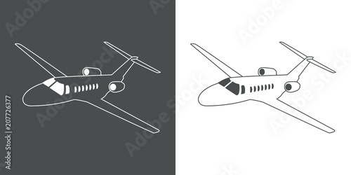 Icono plano avion de negocios lineal en gris y blanco