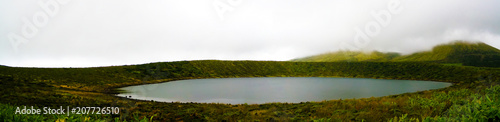 Panoramic view to Caldeira Rasa lake at Flores island at Azores. Portugal