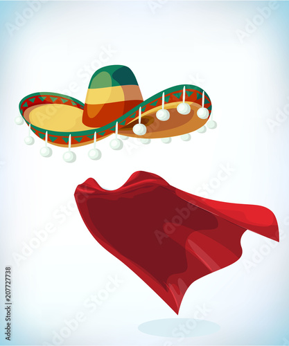 Sombrero Mexican hat. Masquerade costume headdress. Carnival or Halloween mask. Cartoon Vector illustration