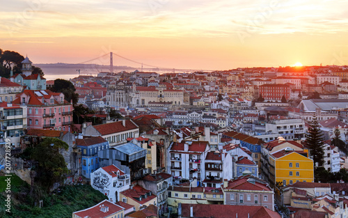 Lisbon historic city at sunset, Portugal