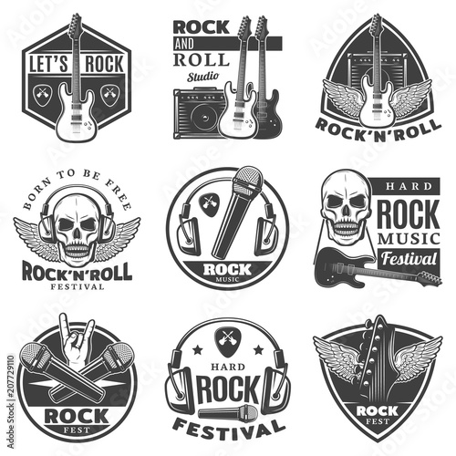 Vintage Monochrome Rock Music Labels Set