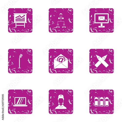 Insider information icons set. Grunge set of 9 insider information vector icons for web isolated on white background