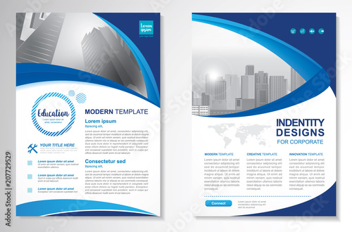 Template vector design for Brochure, Annual Report, Magazine, Poster, Corporate Presentation, Portfolio, Flyer, layout modern with  blue color size A4, Front and back, Easy to use and edit.