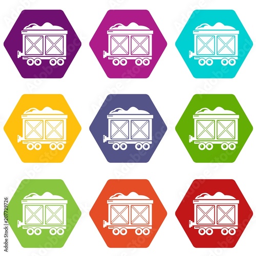 Railway wagon icons 9 set coloful isolated on white for web