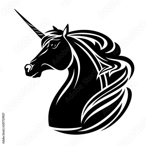 unicorn horse head design - black and white magical animal vector portrait