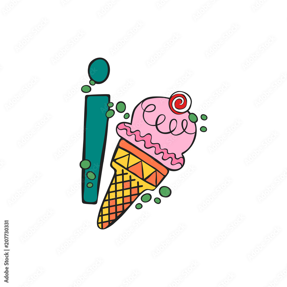 English letter I. Ice cream. Isolated vector object on white background. English letter I. Ice cream. Isolated vector object on white background.