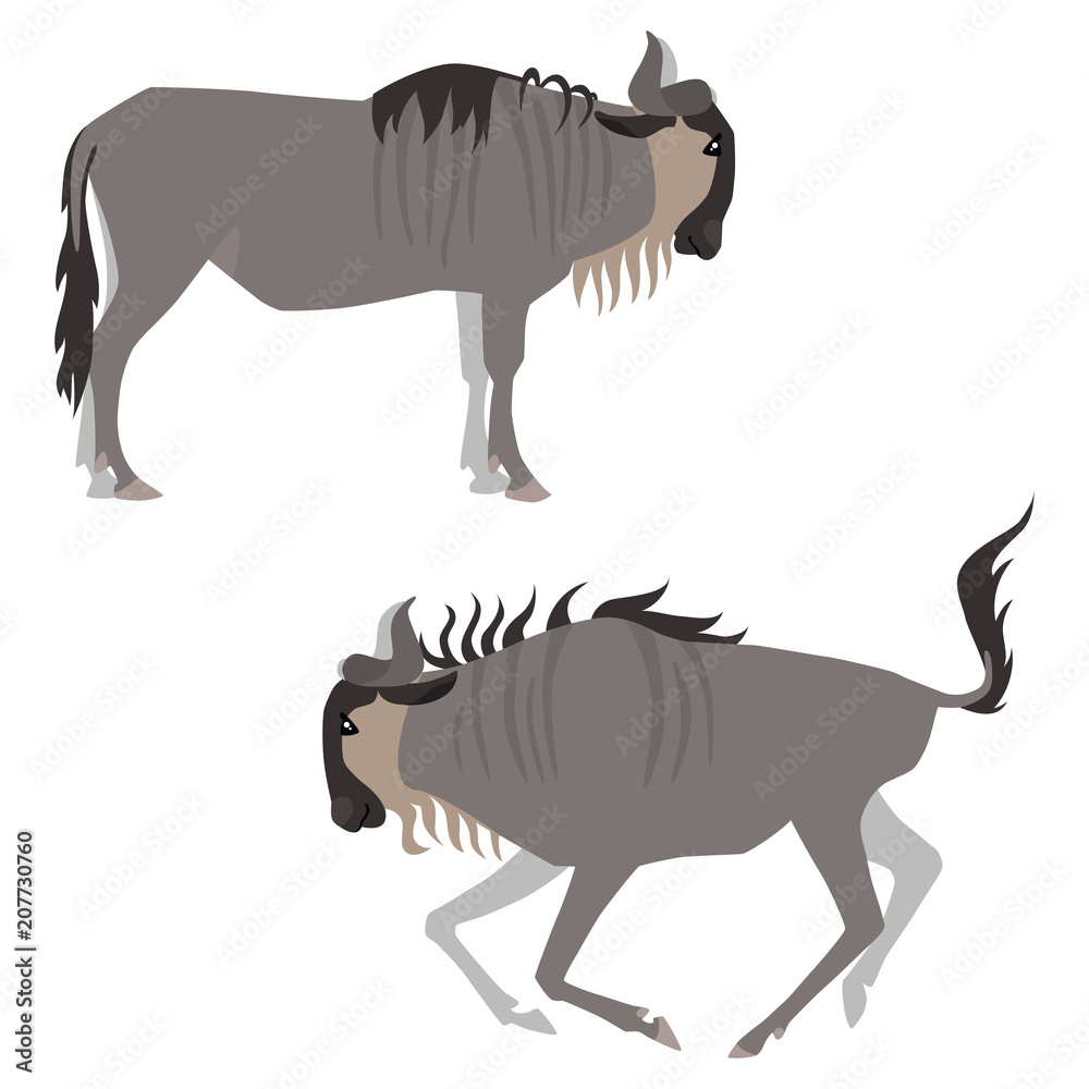 Wildebeest Vector Pattern Vector illustration of standing and running wildebeests isolated on ...