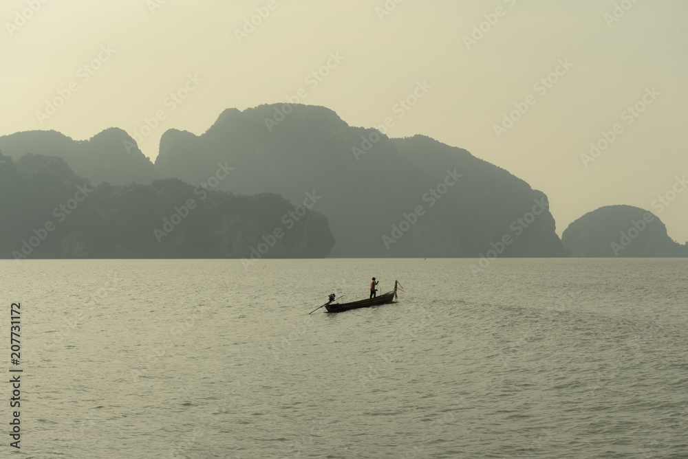 Beautiful scenic view of Phang Nga bay near Phuket Thailand at golden time in the morning