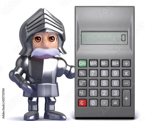 Vector 3d Knight in armour with calculator