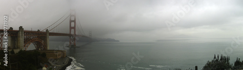 the golden gate bridge in the fog panorama picture photo