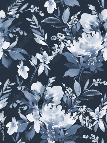 Seamless summer pattern with watercolor flowers handmade.