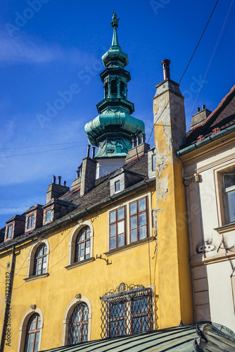 Photography Town houses and part of a St Michael gate tower in historic part of Bratislava c