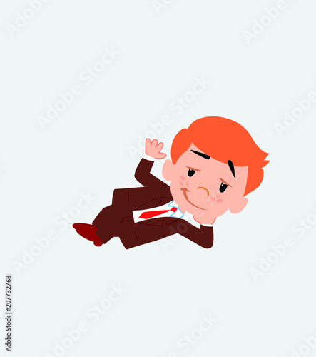 Businessman lying, greets with a dreamy expression.