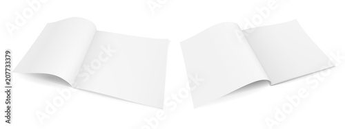 A set of two realistic vector images (layout, mock-up) of an open booklet (magazine, brochure), a perspective view. The image is created using a gradient mesh. Vector EPS 10.