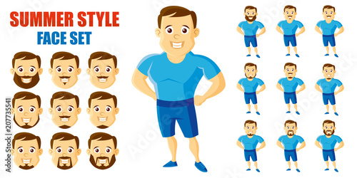 Summer Style Man Face Set Cartoon character