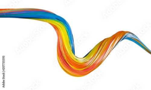 Abstract brush stroke flowing line. Creative background. 3D Rendering