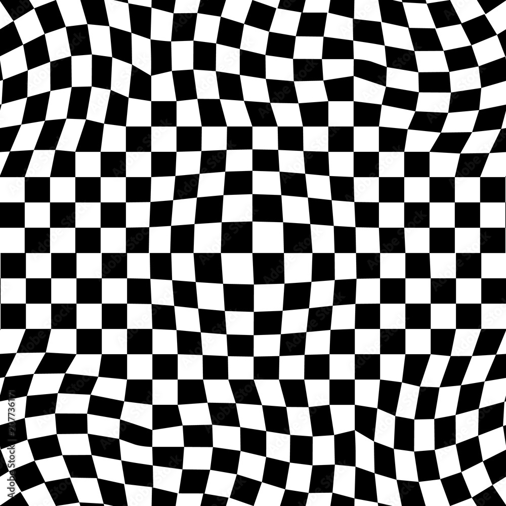 Abstract vector seamless moire pattern with checkerboard. Monochrome black and white ornament