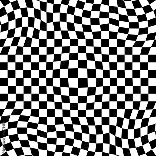 Abstract vector seamless moire pattern with checkerboard. Monochrome black and white ornament