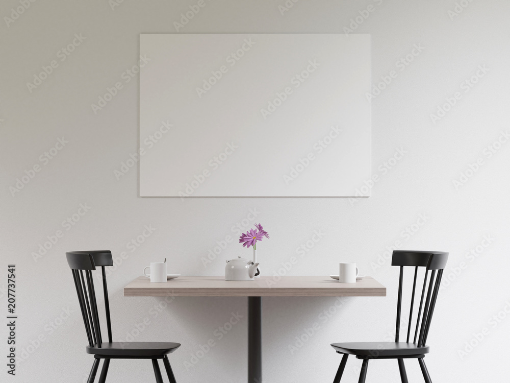Mockup poster in the cafeteria, 3D render