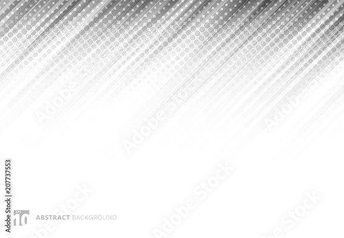 Gray abstract diagonal lines background technology with halftone on white background.